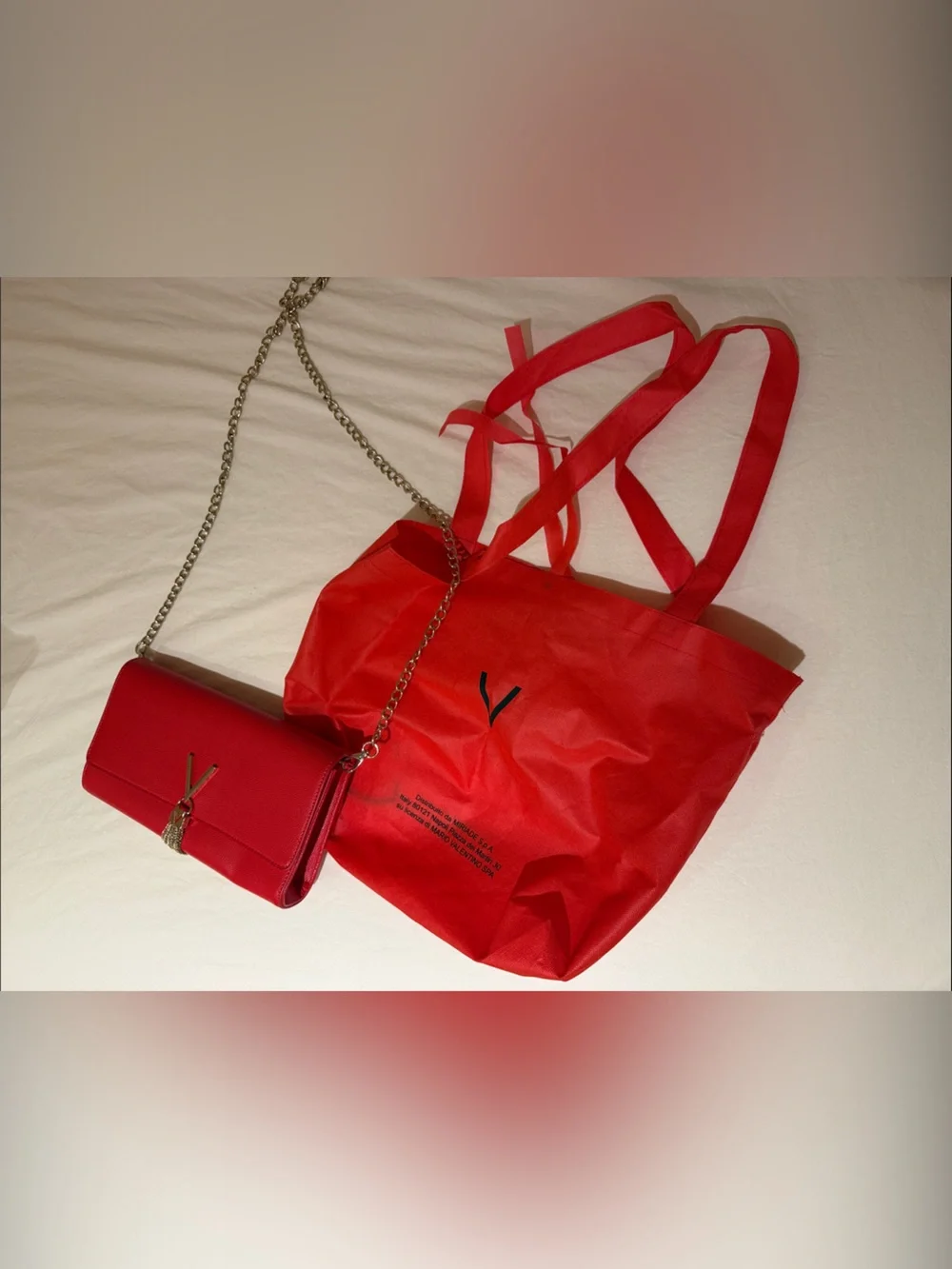 Valentino Red Chain Tassel Crossbody Clutch Bag